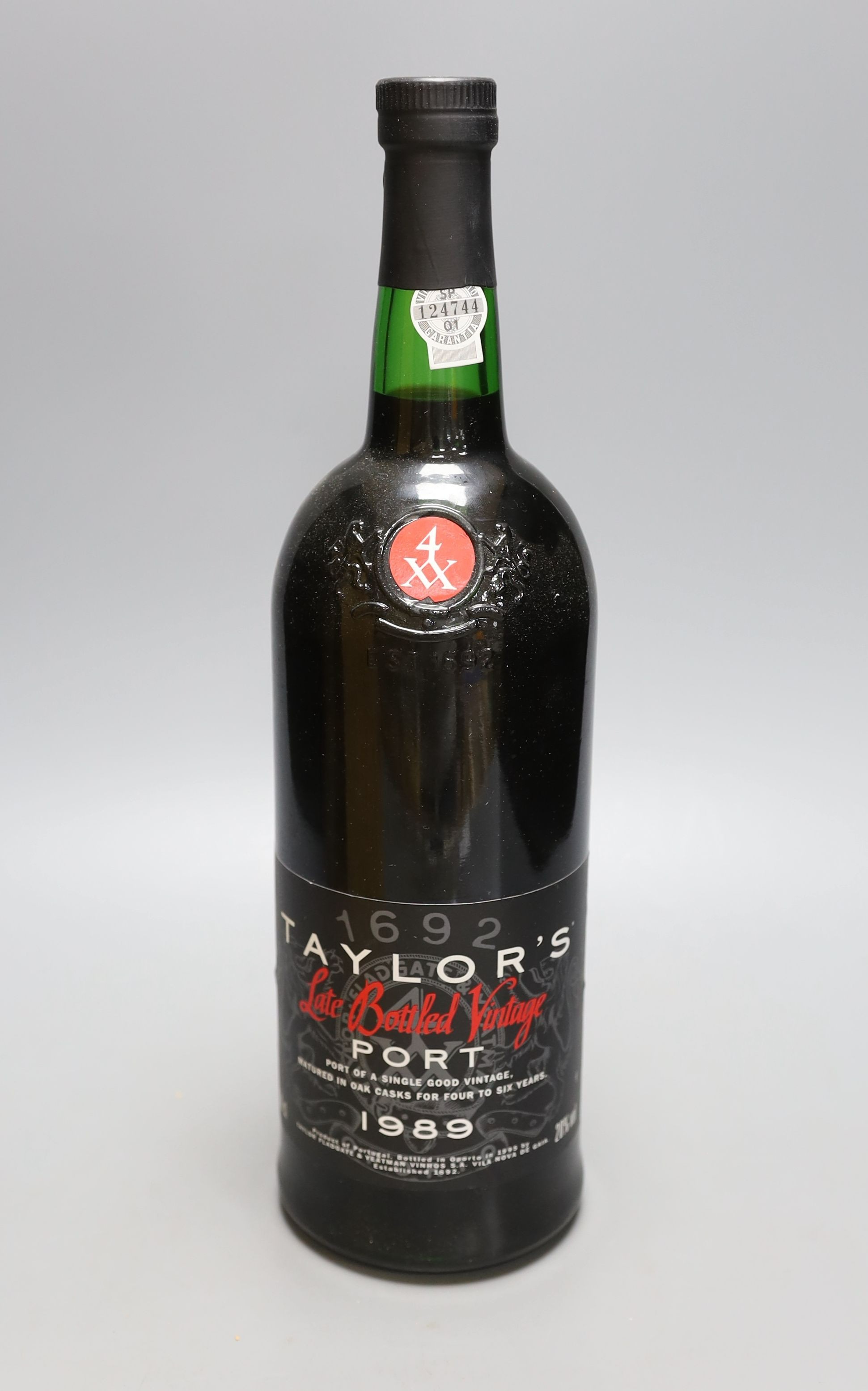 A boxed magnum of Taylor's 1989 late bottled vintage port.